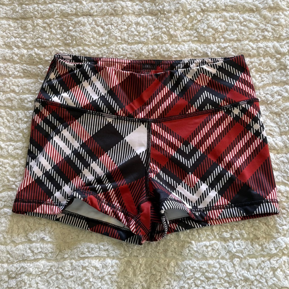 The Barbell Cartel Womens CrossFit Red Plaid Athletic Workout Shorts Sz‎ Small